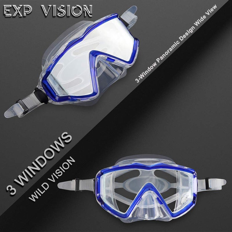 EXP VISION Adult Pano 3 Panoramic View Diving Mask, Tempered Glass Lens Scuba Snorkeling Dive Mask, Premium Swim Goggles with Nose Cover for Snorkeling, Freediving, Swimming (Clear Blue) - Image 4
